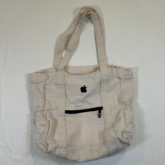 Apple Handbags - Apple Corporate Employee Canvas Tote Bag Cream Embroidered Logo Tech Swag